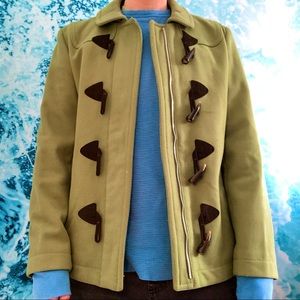 Gap Moss Green Pea Coat with Tortoise Shell Toggles, Size M